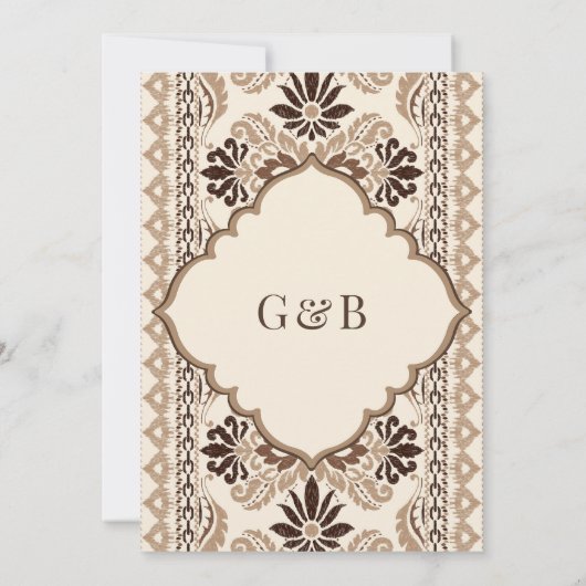 Brown Cream Beige Ikat Anand Karaj Sikh Wedding Einladung (Rückseite)