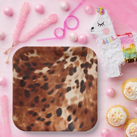 Brown Cream Black Cowhide Pappteller (Party)