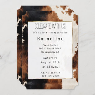 Brown Cream Black Southwest Cowboy Cowgirl Cowhide Einladung