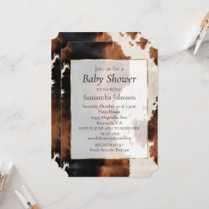 Brown Cream Black Southwest Cowboy Cowgirl Cowhide Einladung