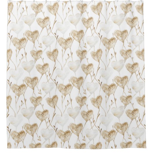 Brown Cream Boho Hearts Duschvorhang (Vorderseite)