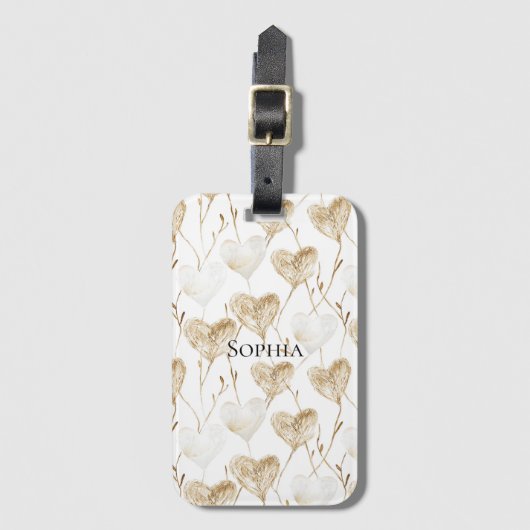 Brown Cream Boho Hearts Gepäckanhänger (Vorderseite Vertikal)