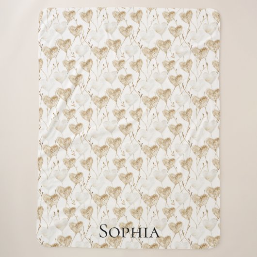 Brown Cream Boho Hearts Sherpadecke (Vorderseite)