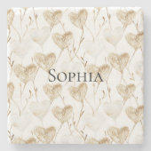 Brown Cream Boho Hearts Steinuntersetzer (Vorderseite)