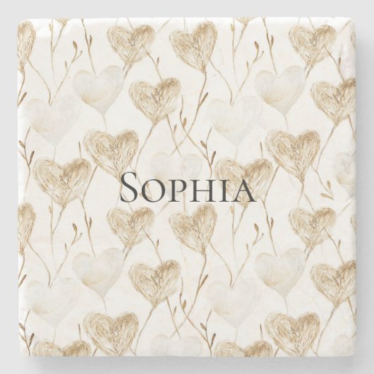 Brown Cream Boho Hearts Steinuntersetzer (Vorderseite)