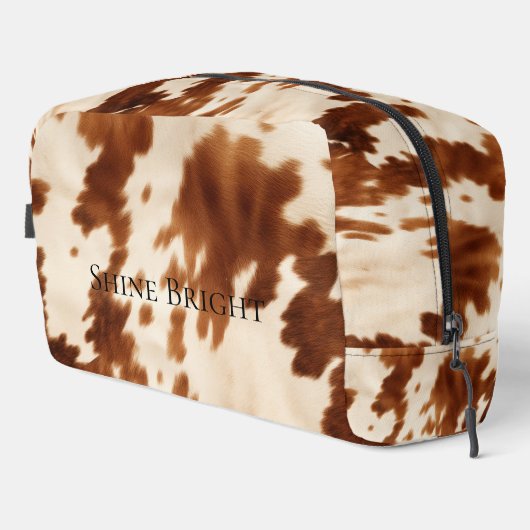 Brown Cream Cowgirl Südwest Cowhide Waschbeutel (Rechte Ecke)