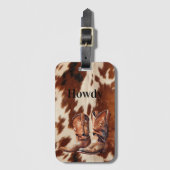 Brown Cream Cowhide Cowboy Boots Gepäckanhänger (Vorderseite Vertikal)