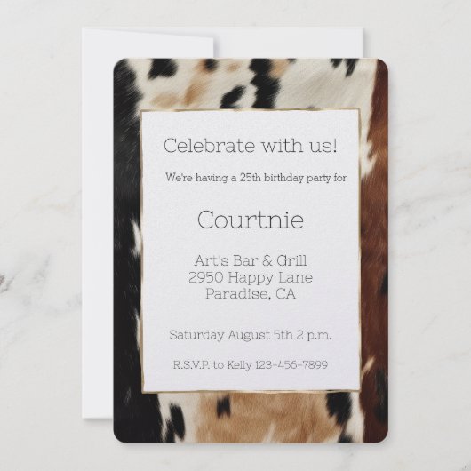Brown Cream Cowhide Cowgirl Cowboy Birthday Einladung (Vorderseite)