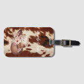 Brown Cream Cowhide Cowgirl Floral Hat Gepäckanhänger (Vorderseite (Horizontal))
