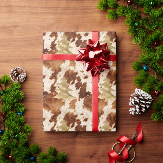 Brown Cream Cowhide Gold Confetti Christmas Tree Geschenkpapier (Feiertagsgeschenk)