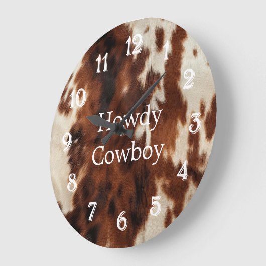 Brown Cream Cowhide Große Wanduhr (Winkel)