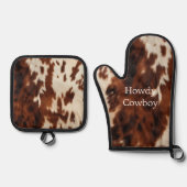 Brown Cream Cowhide Ofenhandschuh & Topflappen-Set (Vorderseite)