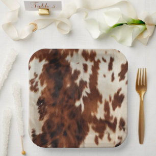 Brown Cream Cowhide Pappteller