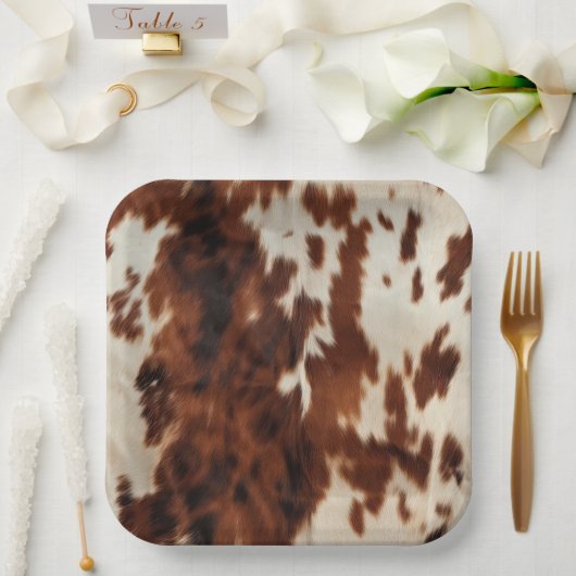 Brown Cream Cowhide Pappteller (Hochzeit)