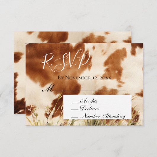 Brown Cream Cowhide Wedding RSVP Begleitkarte (Vorne/Hinten)