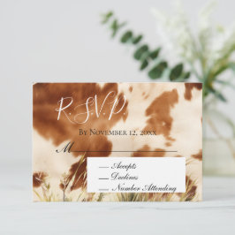 Brown Cream Cowhide Wedding RSVP Begleitkarte