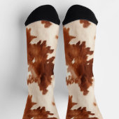 Brown Cream Faux Cow Print Socken (Oben)