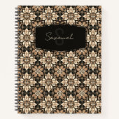 Brown Cream Floral Spanish Tile Name Monogram Notizblock (Vorderseite)
