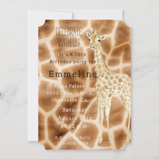 Brown Cream Giraffe Einladung (Vorderseite)