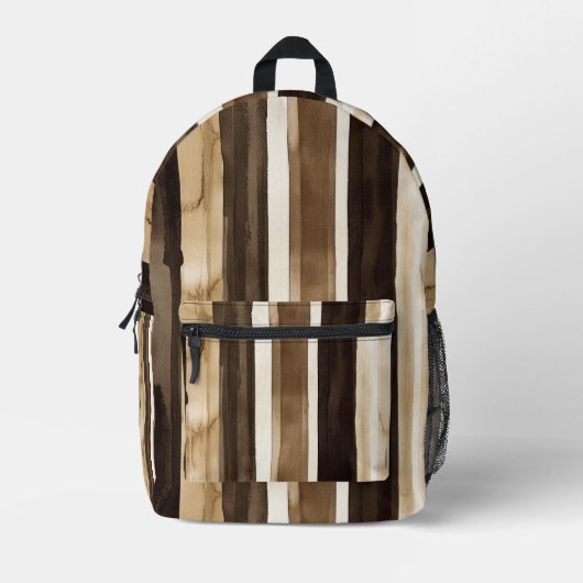 Brown Cream Gold Stripes Bedruckter Rucksack (Vorderseite)