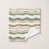 Brown Cream Green Stripes Badhandtuch Set (Waschlappen)