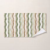 Brown Cream Green Stripes Badhandtuch Set (Handtuch)