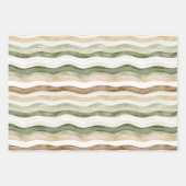 Brown Cream Green Stripes Daisies Birthday Geschenkpapier Set (Vorderseite)