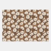 Brown Cream Green Stripes Daisy Floral Birthday Geschenkpapier Set (Vorderseite 2)