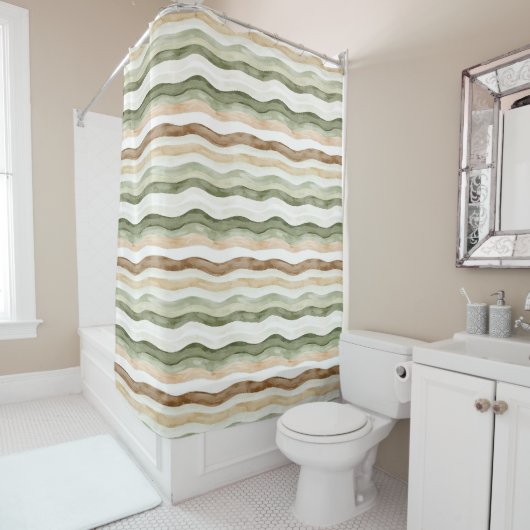 Brown Cream Green Stripes Duschvorhang (Beispiel)