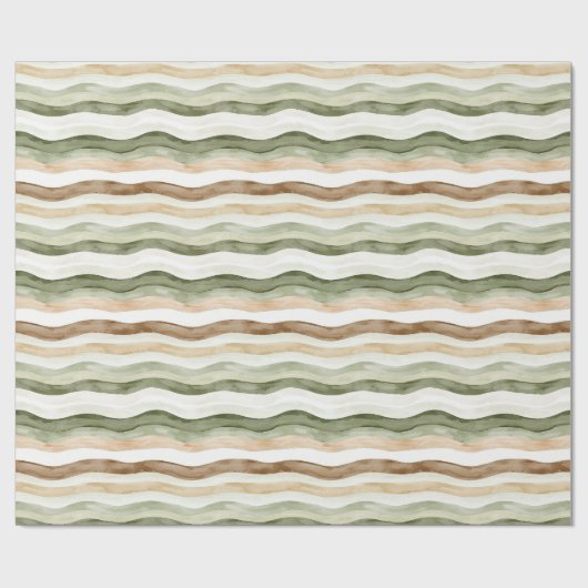 Brown Cream Green Stripes Geschenkpapier (Flach)