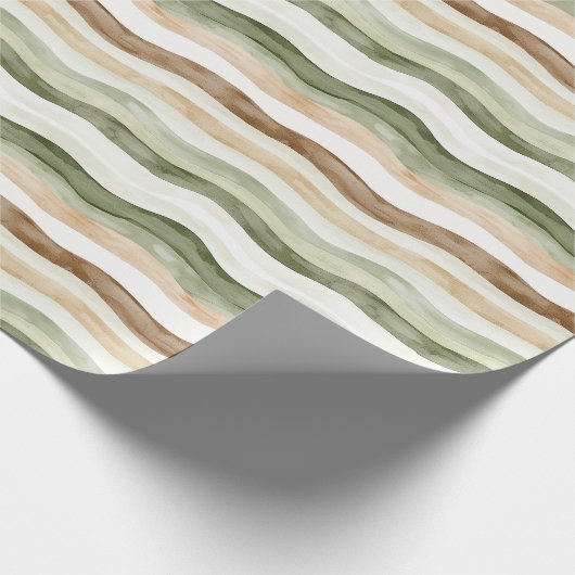 Brown Cream Green Stripes Geschenkpapier (Ecke)