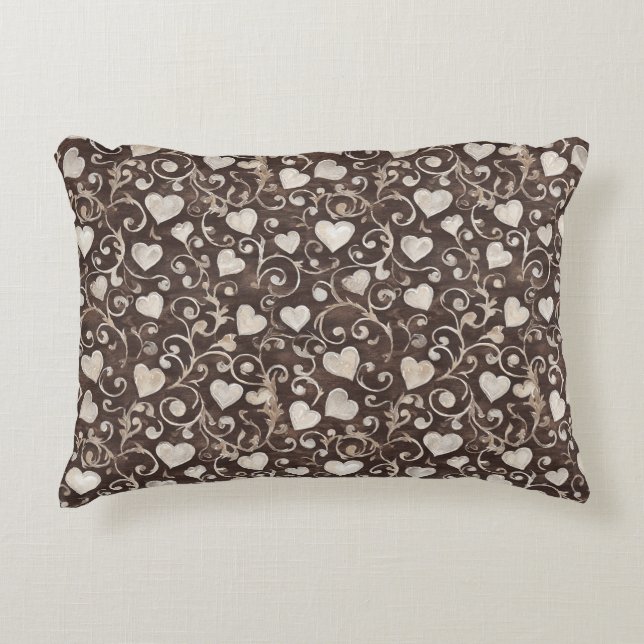 Brown Cream Hearts Dekokissen (Vorderseite)