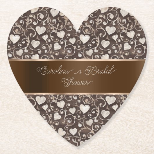 Brown Cream Hearts Ribbon Bridal Shower Untersetzer (Vorderseite)