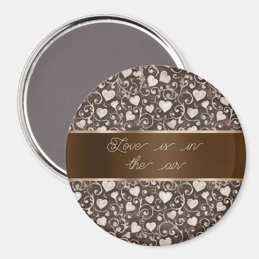 Brown Cream Hearts Ribbon Magnet (Vorderseite/Rückseite)