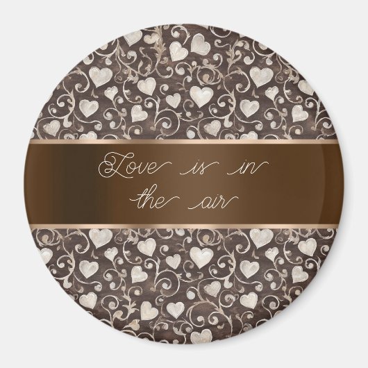Brown Cream Hearts Ribbon Magnet (Vorne)
