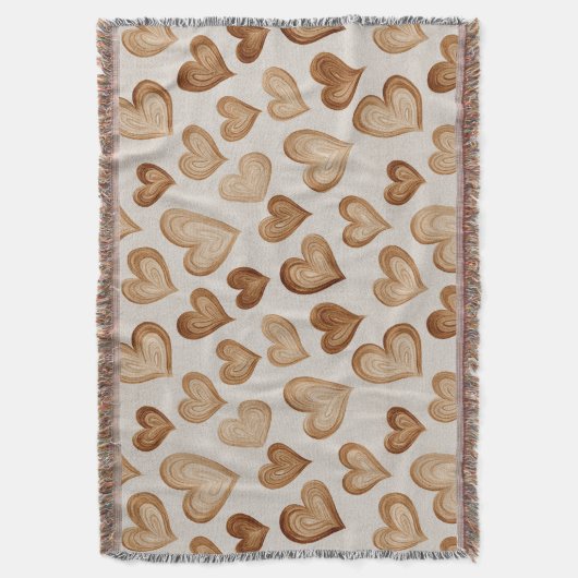 Brown Cream Hearts Stripes Decke (Vorderseite Vertikal)