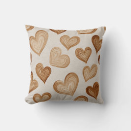 Brown Cream Hearts Stripes Kissen