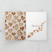 Brown Cream Hearts Stripes Love Karte (Innenseite)