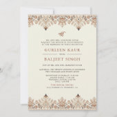 Brown Cream Ikat Anand Karaj Sikh Wedding Einladung (Vorderseite)