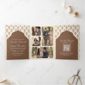 Brown Cream Ikat auf einer indischen Hochzeit Dreifach Gefaltete Einladung (Innenseite)