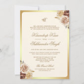 Brown Cream Rose Floral Anand Karaj Sikh Wedding Einladung (Rückseite)