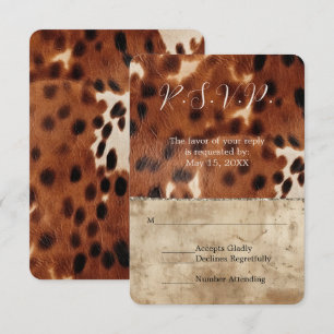 Brown Cream Southwest Cowhide Wedding RSVP Karte