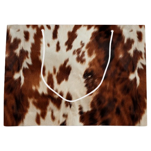 Brown Cream Western Cowhide Große Geschenktüte (Vorderseite)
