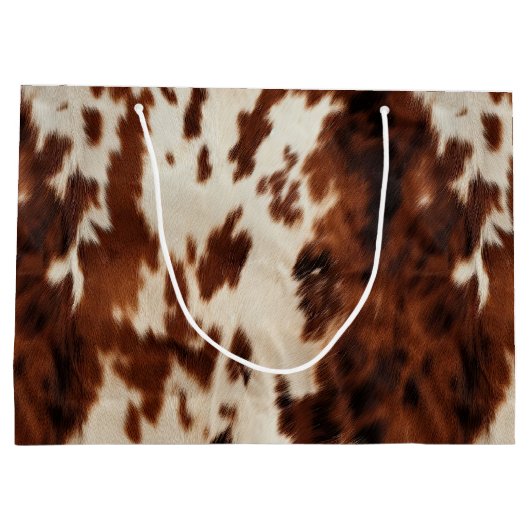 Brown Cream Western Cowhide Große Geschenktüte (Rückseite)