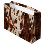 Brown Cream Western Cowhide Große Geschenktüte (Rückseite Schrägansicht)
