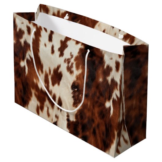 Brown Cream Western Cowhide Große Geschenktüte (Rückseite Schrägansicht)