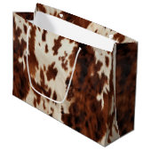 Brown Cream Western Cowhide Große Geschenktüte (Vorderseite Schrägansicht)