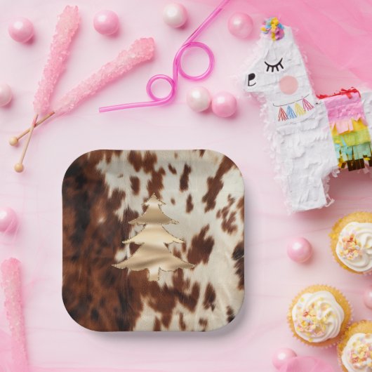 Brown Cream Western Cowhide Pappteller (Party)