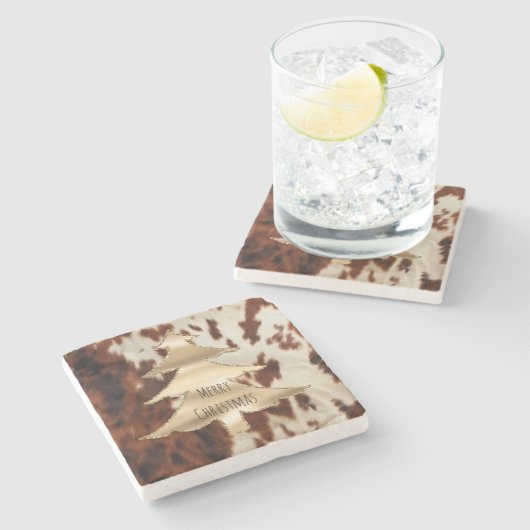 Brown Cream Western Cowhide Steinuntersetzer (Seitenansicht)