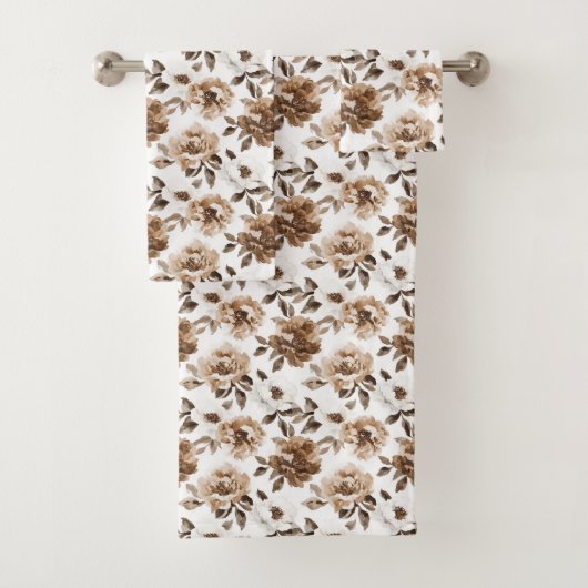 Brown Cream White Blume Weihnachten Badhandtuch Set (Insitu)